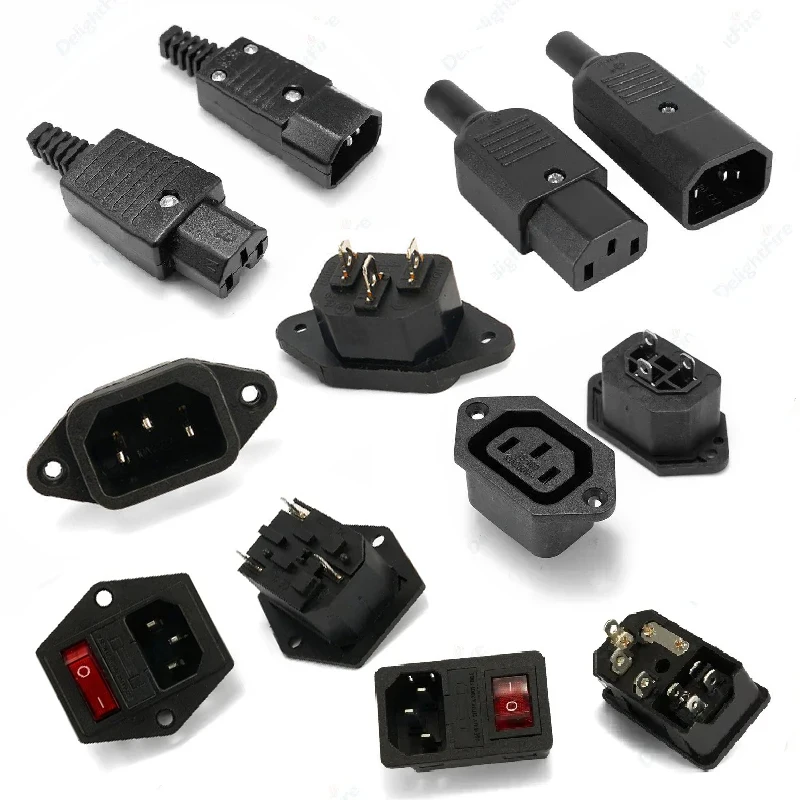 IEC320 C14 C13 Socket Female Male Electrical Outlet Jack Inlet Plug Connector Rewirable Cable Wire Connector Power Mount Adapter