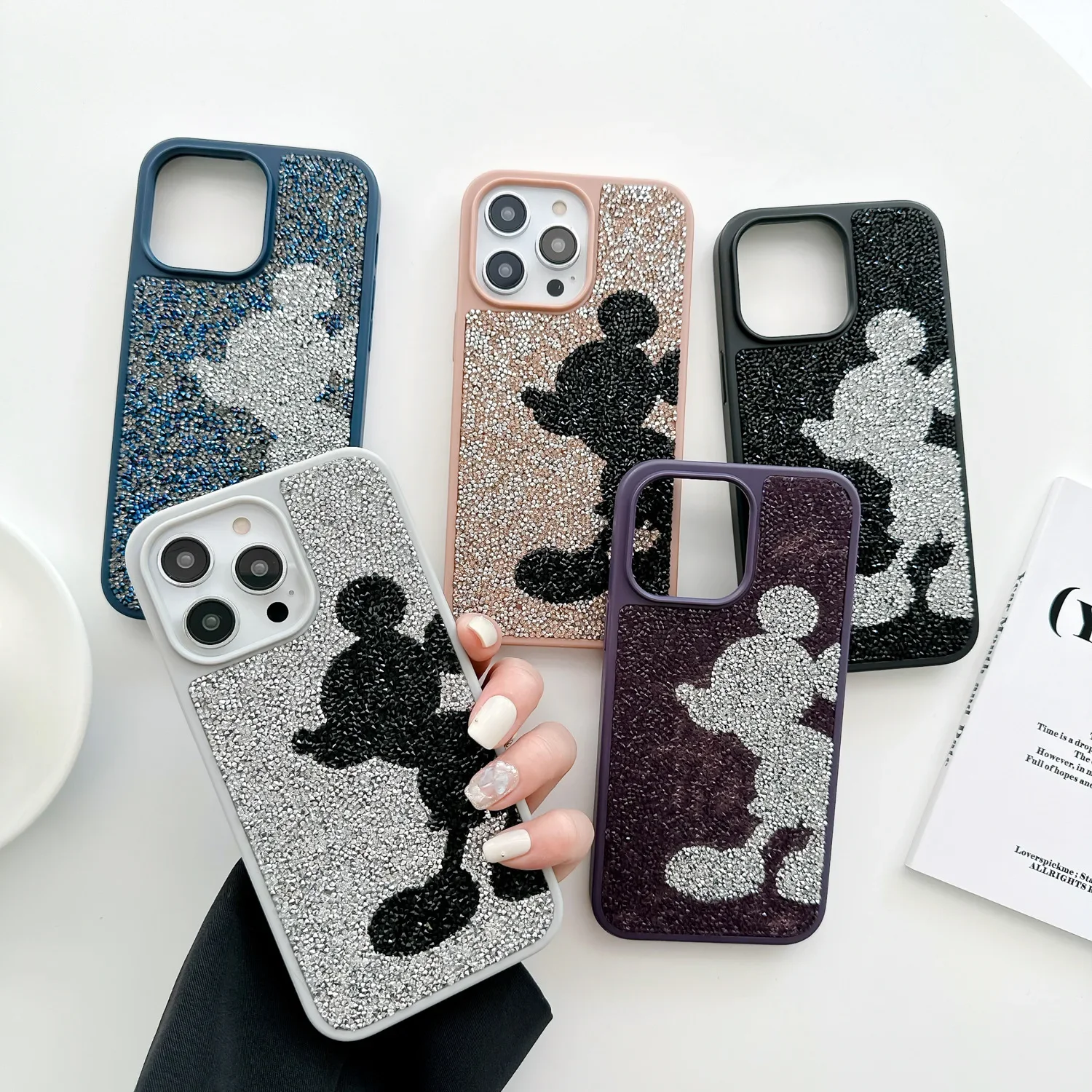 

Luxury Bling Crystal Diamond Phone Case for Iphone 13 14 15 Pro Max Colorful Glitter Cartoon Mouse Cases Back Cover Full Protect