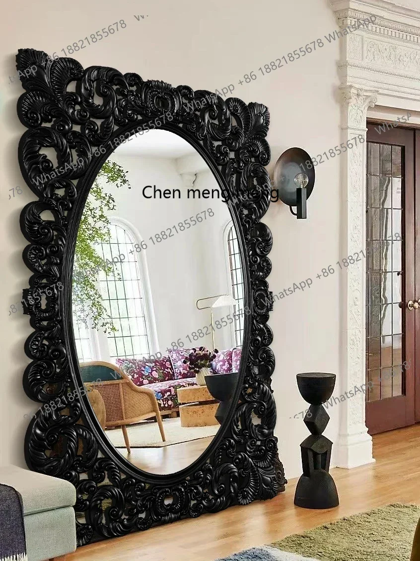 B456 European-style Luxurious Full-length Mirror French Vintage Carved Floor Decorative Mirror