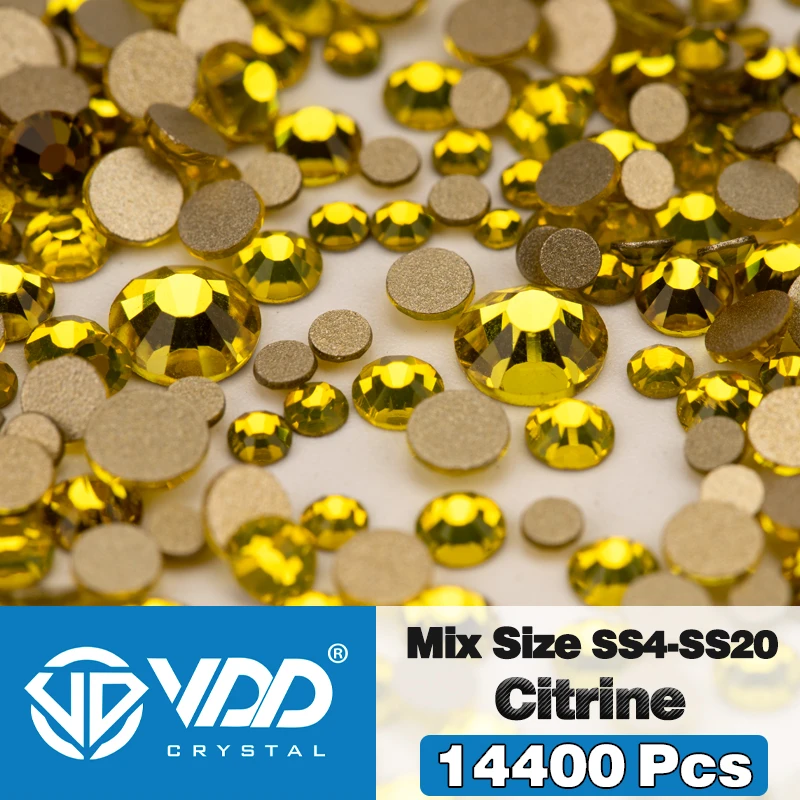 VDD 14400 Stuks Groothandel SS4-SS20 Mix Grootte Glas Steentjes Kristal Niet-hotfix Gouden Plaksteen Stenen Voor DIY Nail Art accessoires