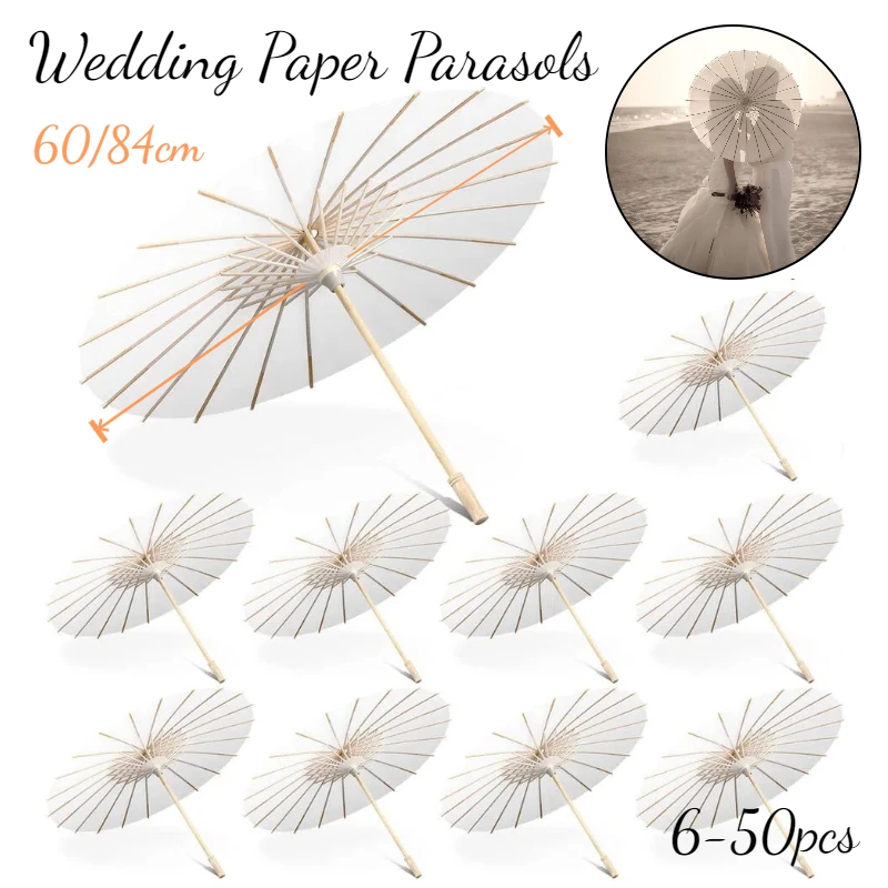 6-20PCS Paper Parasol 60/80cm White Umbrellas Wedding Photo Props Paper Umbrellas Party Favor for Guest Bridal Shower