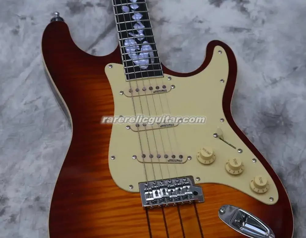 Rare Flame Maple Neck Hamiltone Cherry Sunburst Electric Guitar Book-matched Curly Flame Maple Top, SSS Pickups