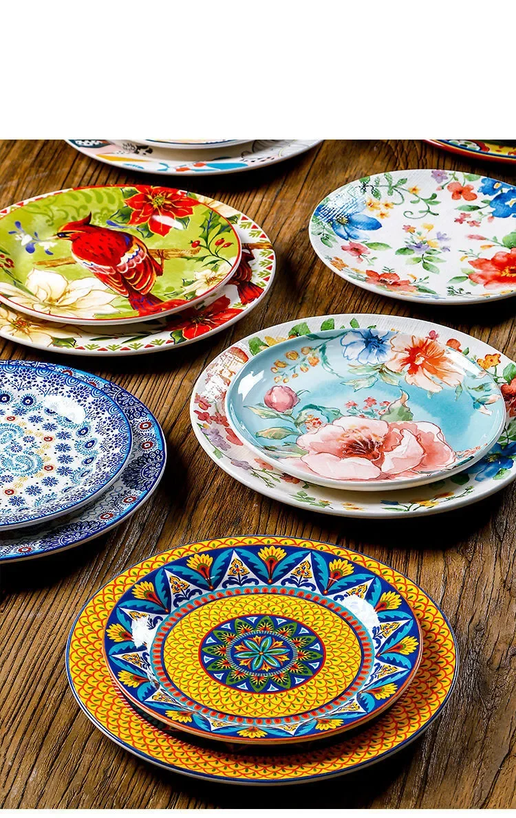 Exquisite Ceramic Plates Round Steak Dinner Pasta Plate Underglaze Colour dishware Kitchen Accessories Home Salad Plate