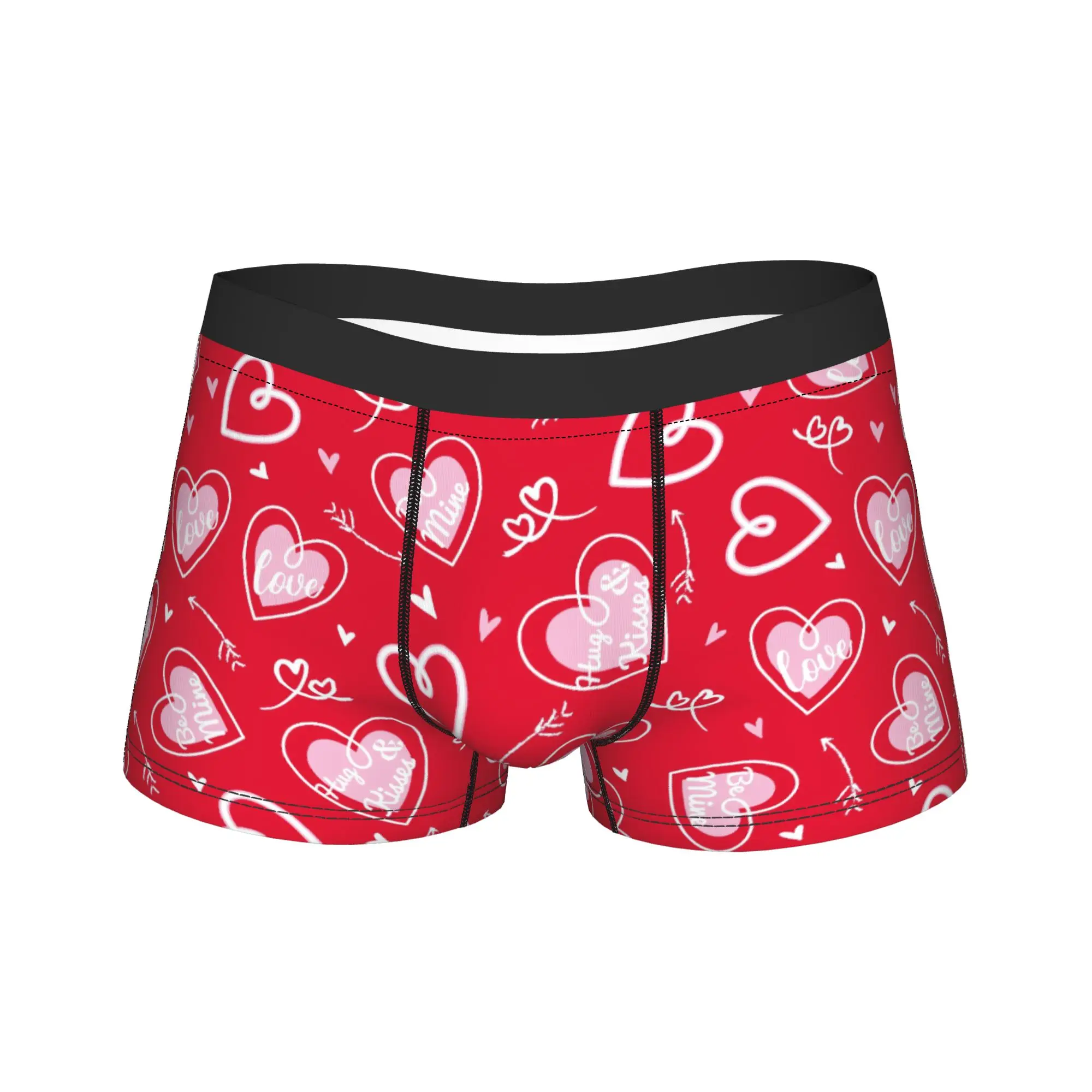 

Men's Love Heart Pattern Long Underwear Valentine's Day Funny Boxer Briefs Shorts Panties Male Soft Underpants M-XXL