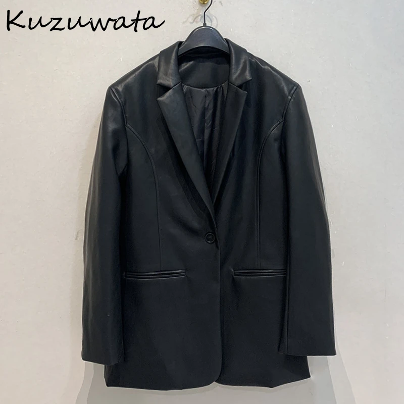 

Kuzuwata Notched Collar Long Sleeve Vintage Jacket Casual Single Breasted Slim Fit Mix Outwears Japan Loose Fashion Pocket Coat