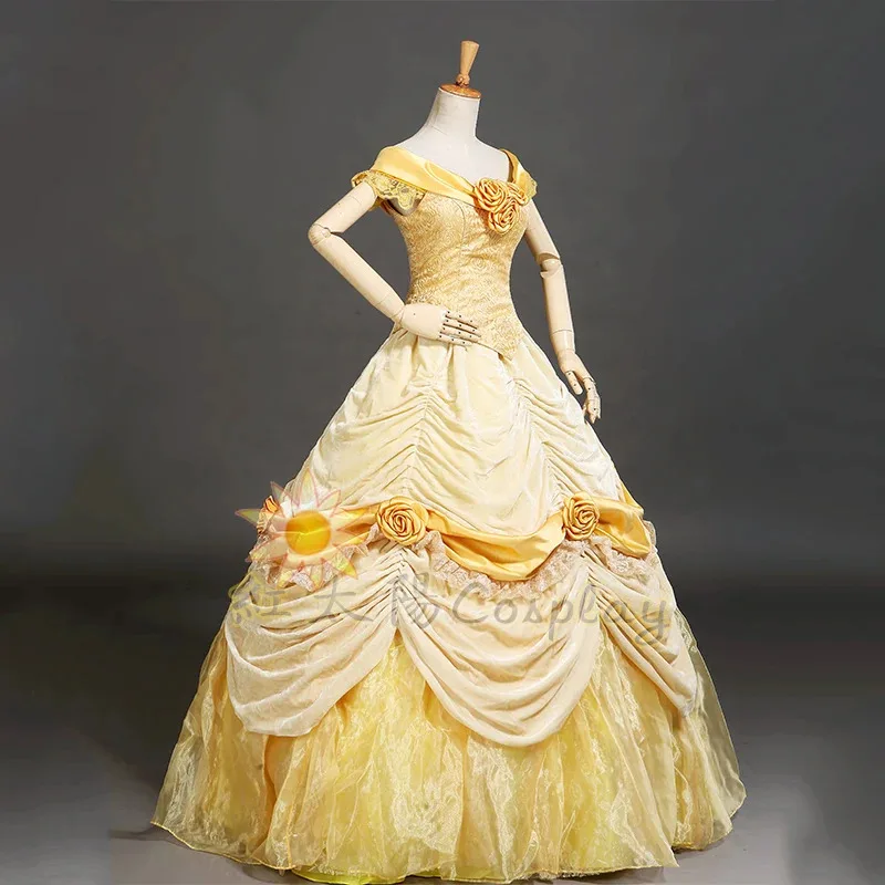 

2025 aaa Custom Made Belle Princess Luxury Cosplay Costume Yellow Dress For Women Halloween Party Costumes