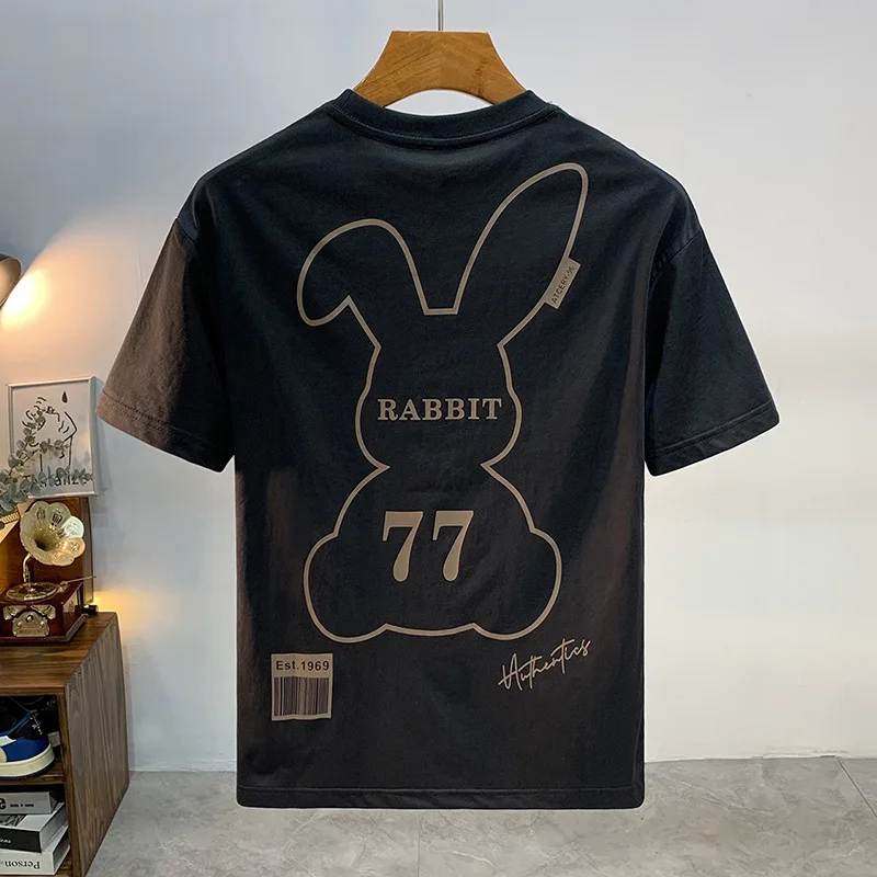 2024 Summer New Men's Short sleeved T-shirt Slim Fit Fashion Printed Round Neck Loose Breathable Elastic Top