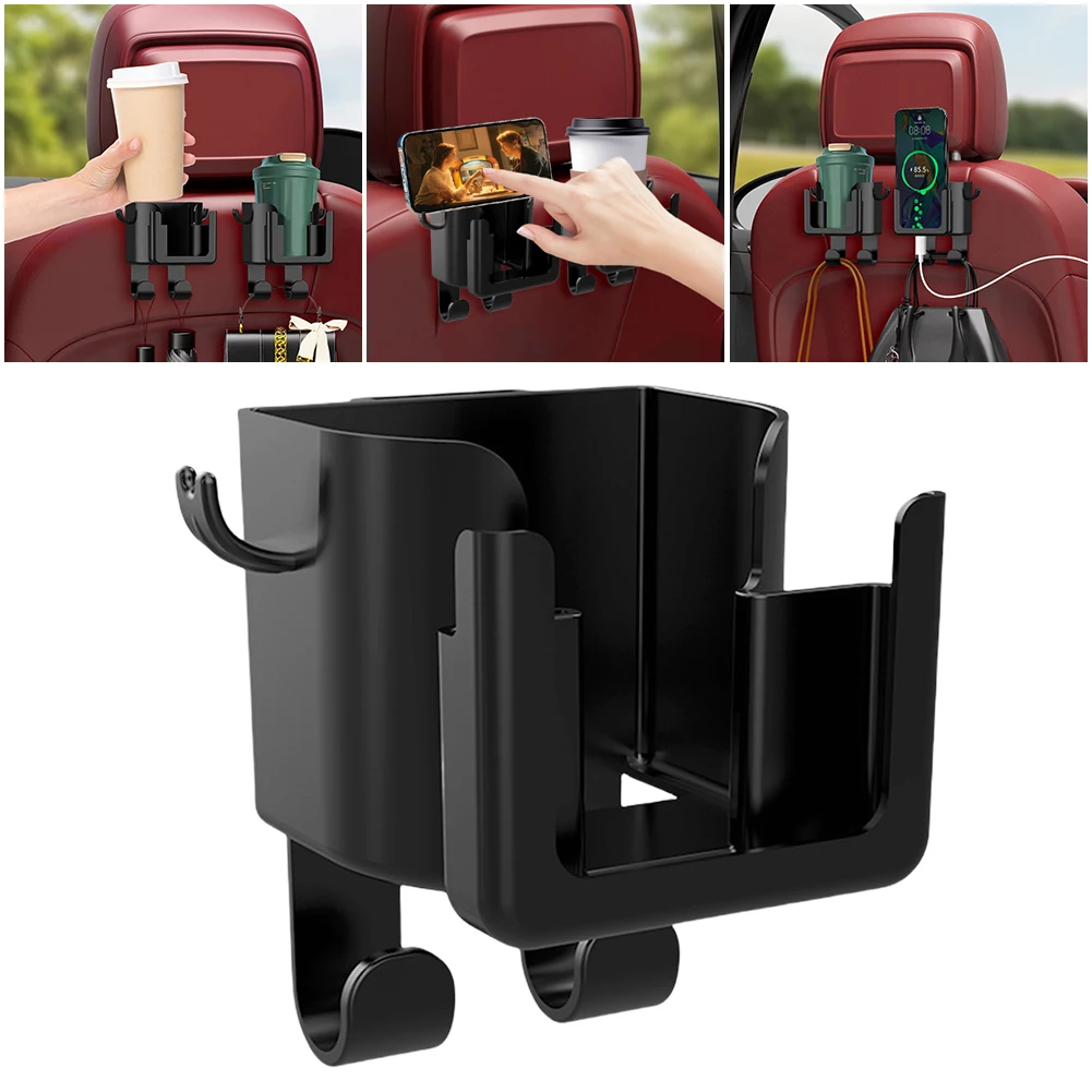 3 في 1 سيارة مسند الرأس حامل مشروبات الهاتف جبل متعدد الوظائف سيارة مسند الرأس حامل الكأس السيارات المقعد الخلفي هوك لحقيبة اليد محفظة معطف