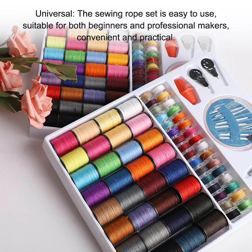 Sewing Thread Set 64 Color DIY Knitting Rope Woven Handicraft Thread Sewing Tool Kit Needle Box Color Random