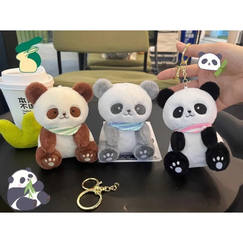 Bonito sentado Panda Animais Brinquedos de pelúcia macios Hobbies, requintada mochila Kawaii Decoração, chaveiro, presentes de aniversário para meninos