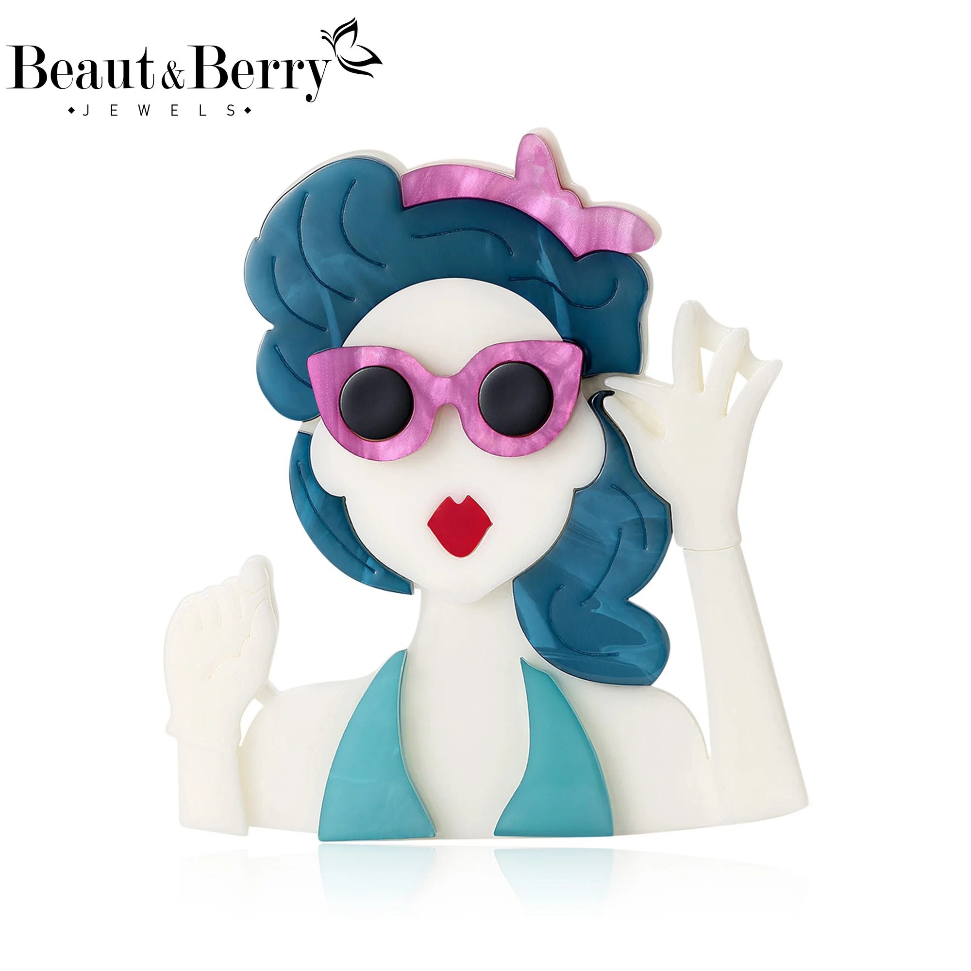 

Beaut&Berry Elegant Acrylic Girl Brooches for Women Unisex Figure Pins Casual Party Jewelry Accessories Gifts Decoration