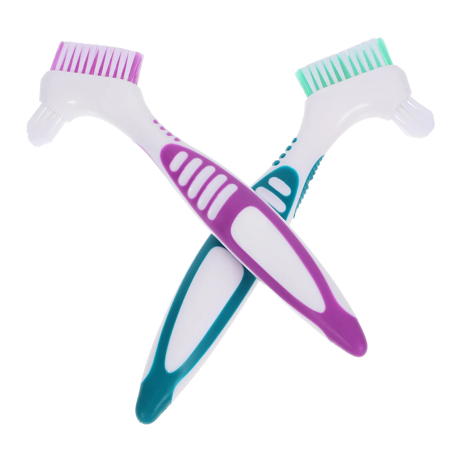 

2 Pcs Denture Cleaning Brush Double Sided Soft Non Slip Toothbrush for Braces Gum Care Portable Tools Green Purple