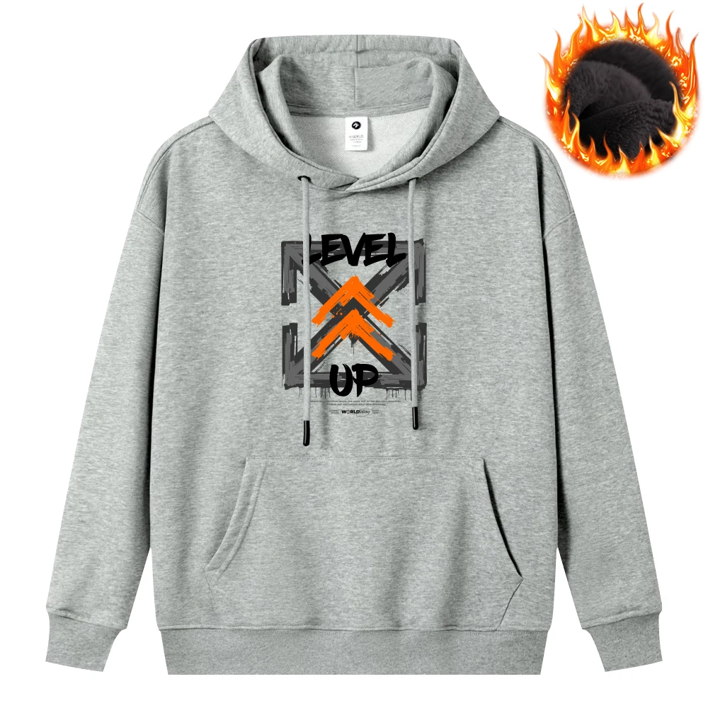 Level Up Kreatywne bluzy z nadrukiem Oversize Casualowa bluza Jesień Zima Moda Odzież męska Duża kieszeń Pullover Grube topy