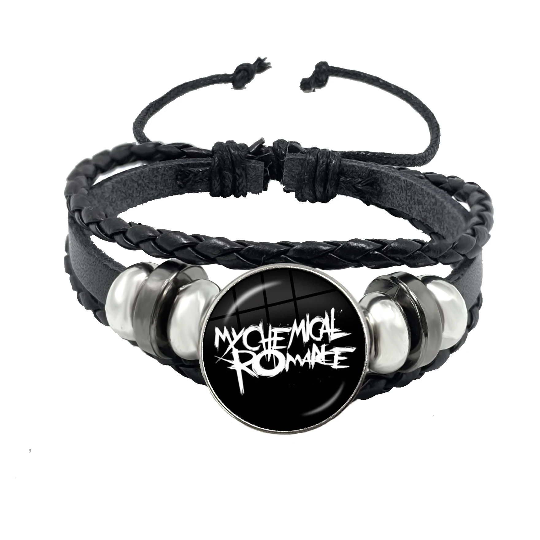 New Rock Band My Chemical Romance Black Leather Adjustable Bangles Punk Bracelet 18MM Round Glass Snap Button Jewelry