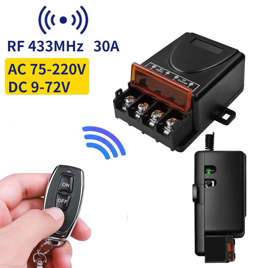 Universeller 433-MHz-Smart-Schalter mit kabellosem Fernbedienungsrelais für Wasserpumpenmotor, LED-Lerncode für Elektrogeräte, 30 A