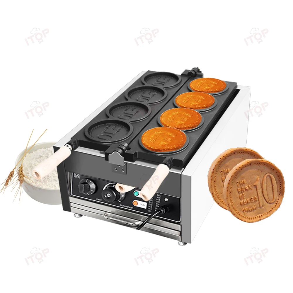 ITOP Gold Coin Waffle Machine 4 pcs Electric Heating Power 3000W Non Stick Surface Snack Maker Commercial Muffin Making Machine