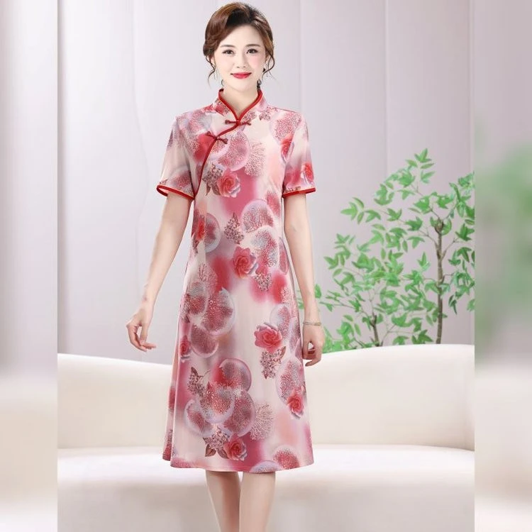 فستان صيفي نسائي جديد نسخة طويلة أوائل الربيع فستان مطبوع عصري على الطراز الصيني