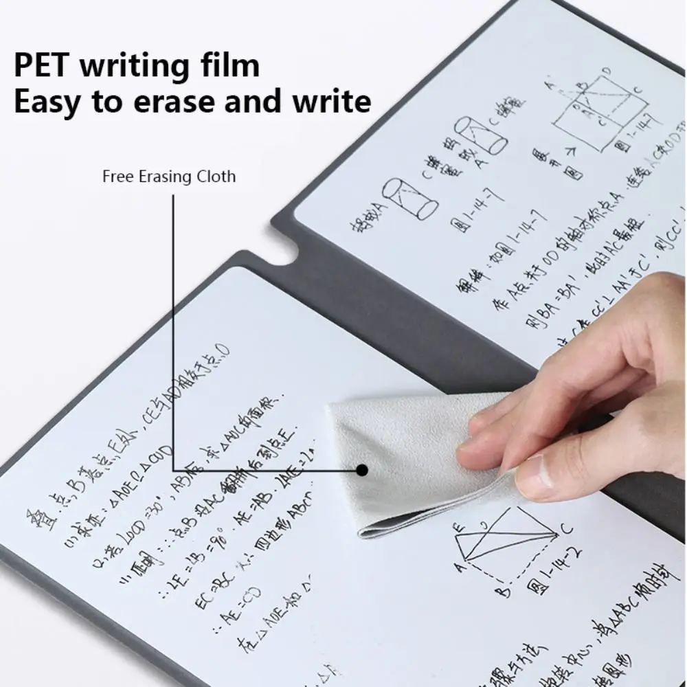 Imagem -05 - Notebook a5 Whiteboard Reutilizável com Pano de Apagamento Leather Erasable Whiteboard Draft Caneta Whiteboard Papelaria Memo Pad