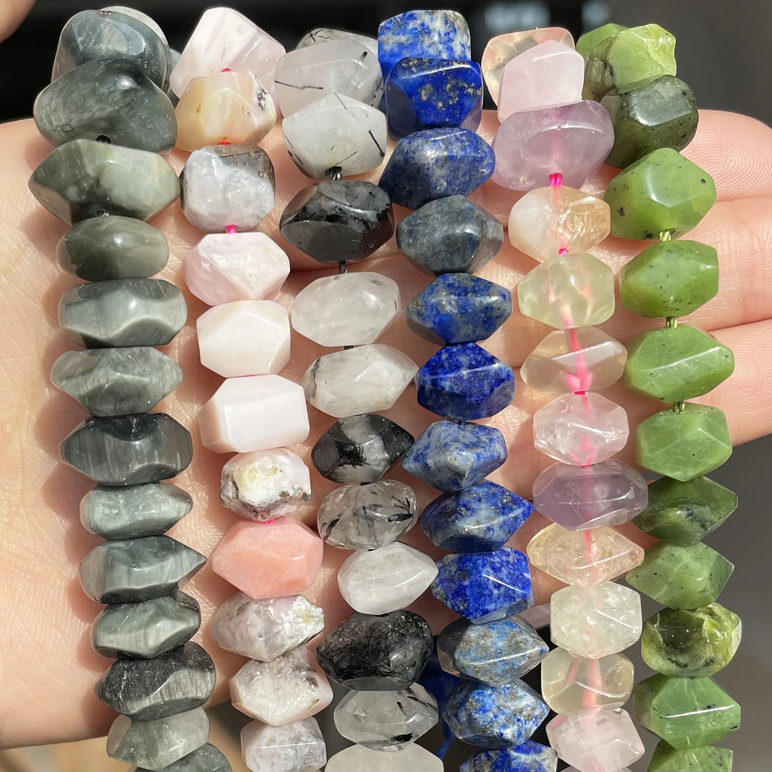 Natürliche, unregelmäßig geschnittene Tigerauge-Amethyst-Rhodonit-Steinperlen für die Schmuckherstellung, DIY-Armband-Zubehör – Detail 2