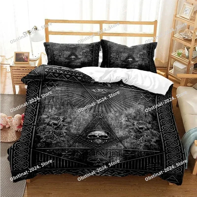 Masonic Freemason Illuminati 3D Print Comforter Bedding Set,Duvet Cover Quilt Cover Pillowcase,King Queen Size Bedding Set Kid