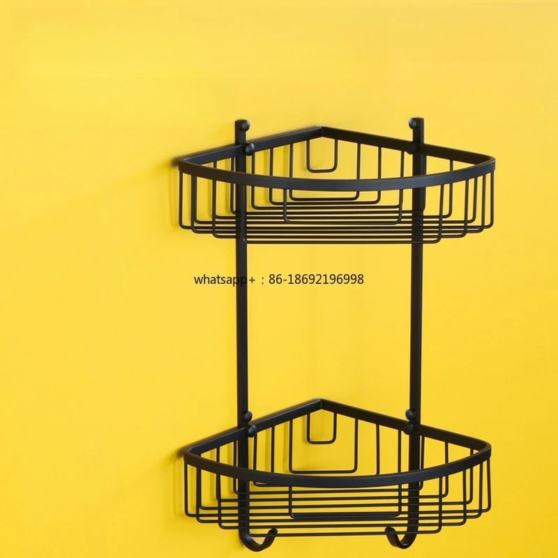 Corner Basket Double Layer Hooked Triangle Basket Body Wash Shelf Hook Matte Electroplated Black All Copper