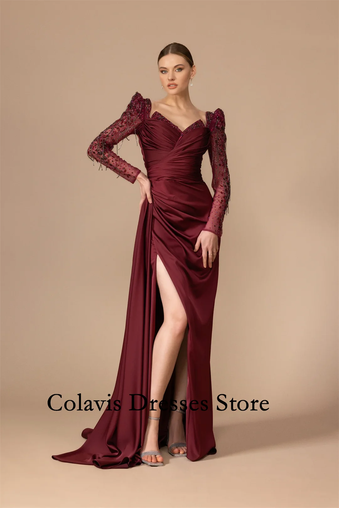 

2025 Customized Sweetheart Burgundy Mermaid Beading Plus Size Prom Dresses Evening Dress Women Evening Gowns Formal Party Dress