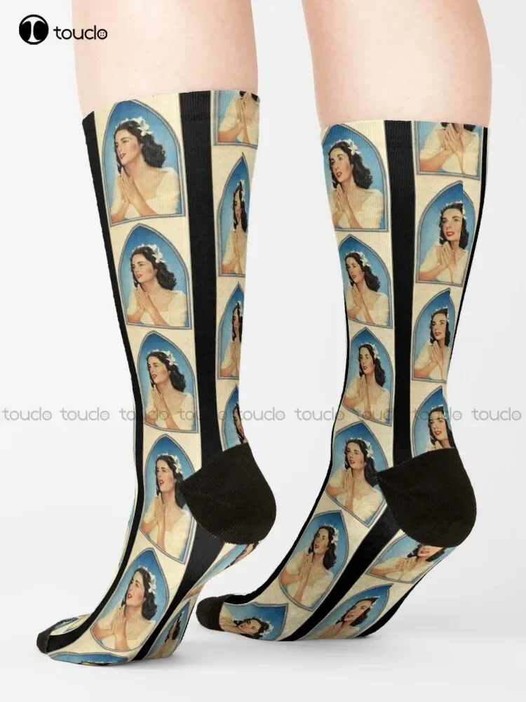 Elizabeth Taylor Poster Socks White Long Socks Fashion Creative Leisure Funny Art Abstract Oil Painting Socks Unisex Adult