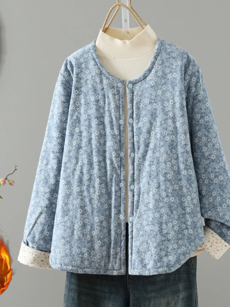 

Home Lightweight Cotton Jacket Women's Winter Cotton Lined Warmth Large Size Cotton Clothes Short Outerwear Floral Print