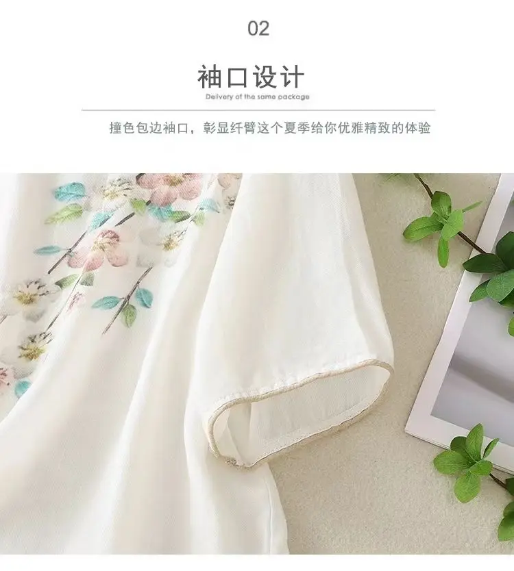 New Chinese Style Retro Cotton and Linen Top for Women in Summer Thin Loose Cotton and Linen Shirt Short Sleeves