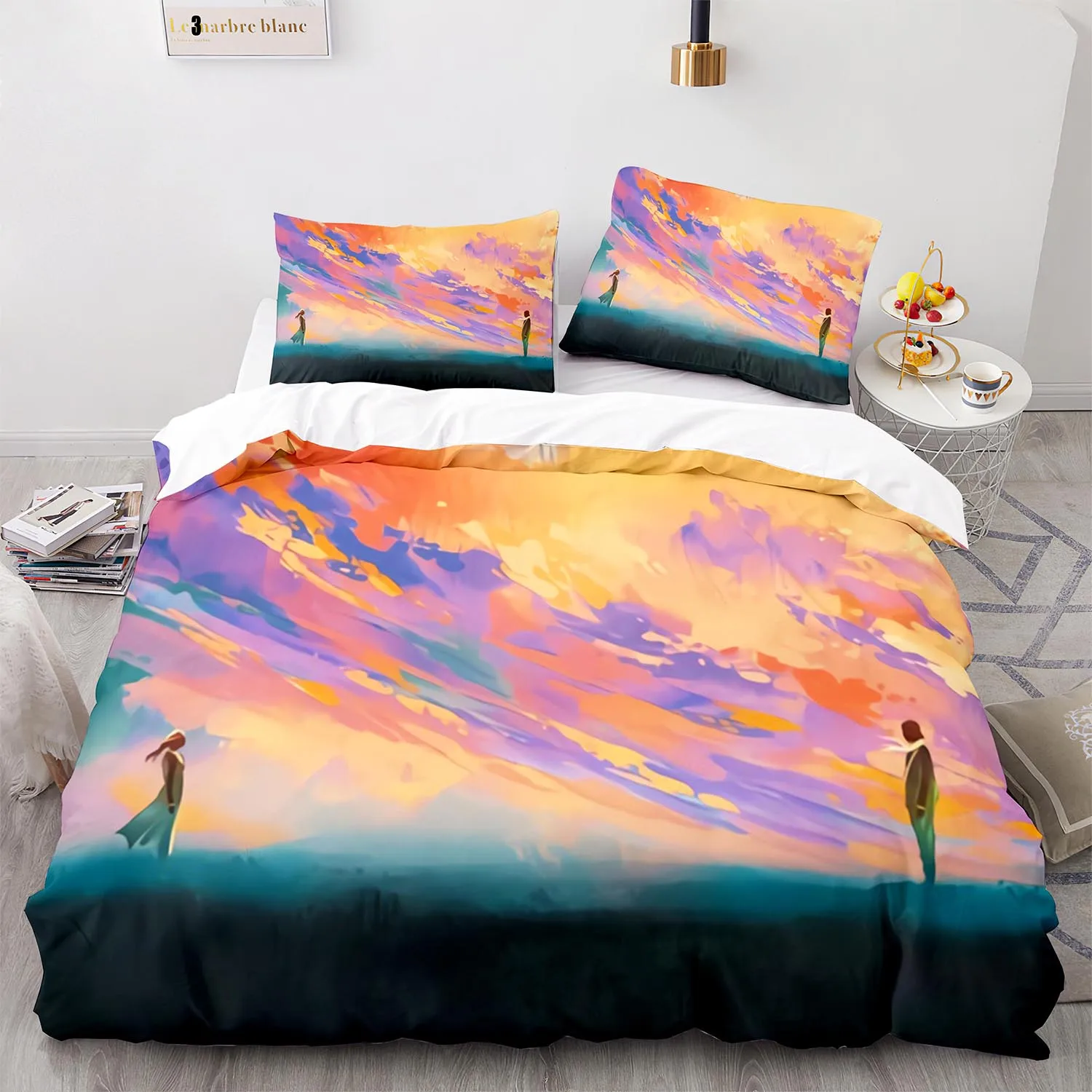 3D Artistic Bedding Set Oil Painting Pattern Printed King Duvet Cover With Pillowcases Hot Sale Vintage Naturally Landscape