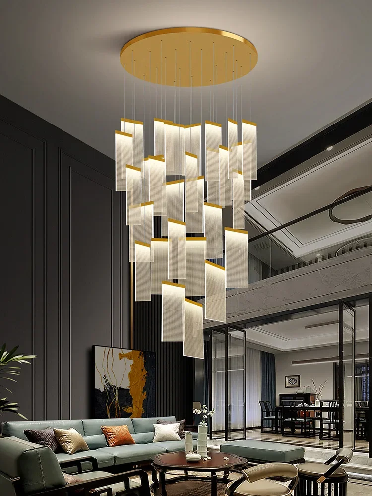 Modern Rectangle Acrylic Led Chandelier Duplex Loft Hall Stair Pendant Lights Lighting Living Room Hanging Lamp Lustre Luminaire