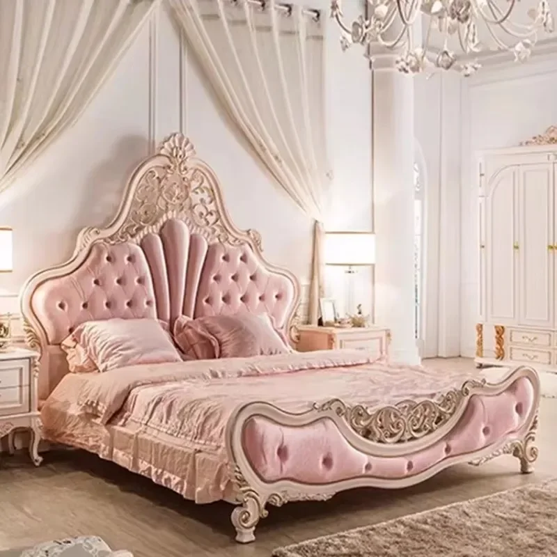 

Princess Velvet Bedroom Beds Headboard Princesse Wooden King Beds Double Modern Modern Ergonomic Muebles Postmodern Furniture