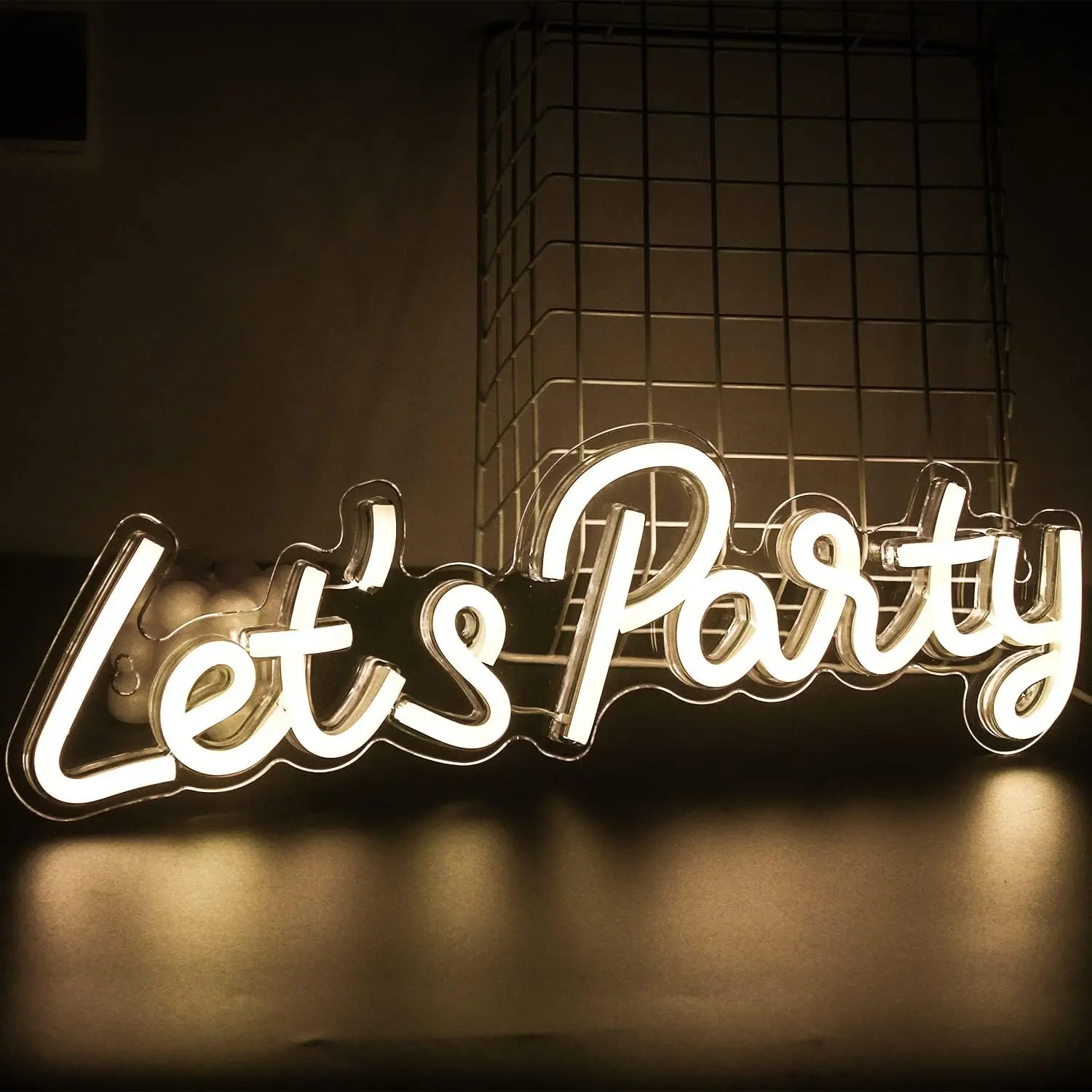 Let's Party Neon Sign Letter Warm White LED Neon Light Sign USB Advertisement Decor For Birthday Wedding Graduation Bar Gift