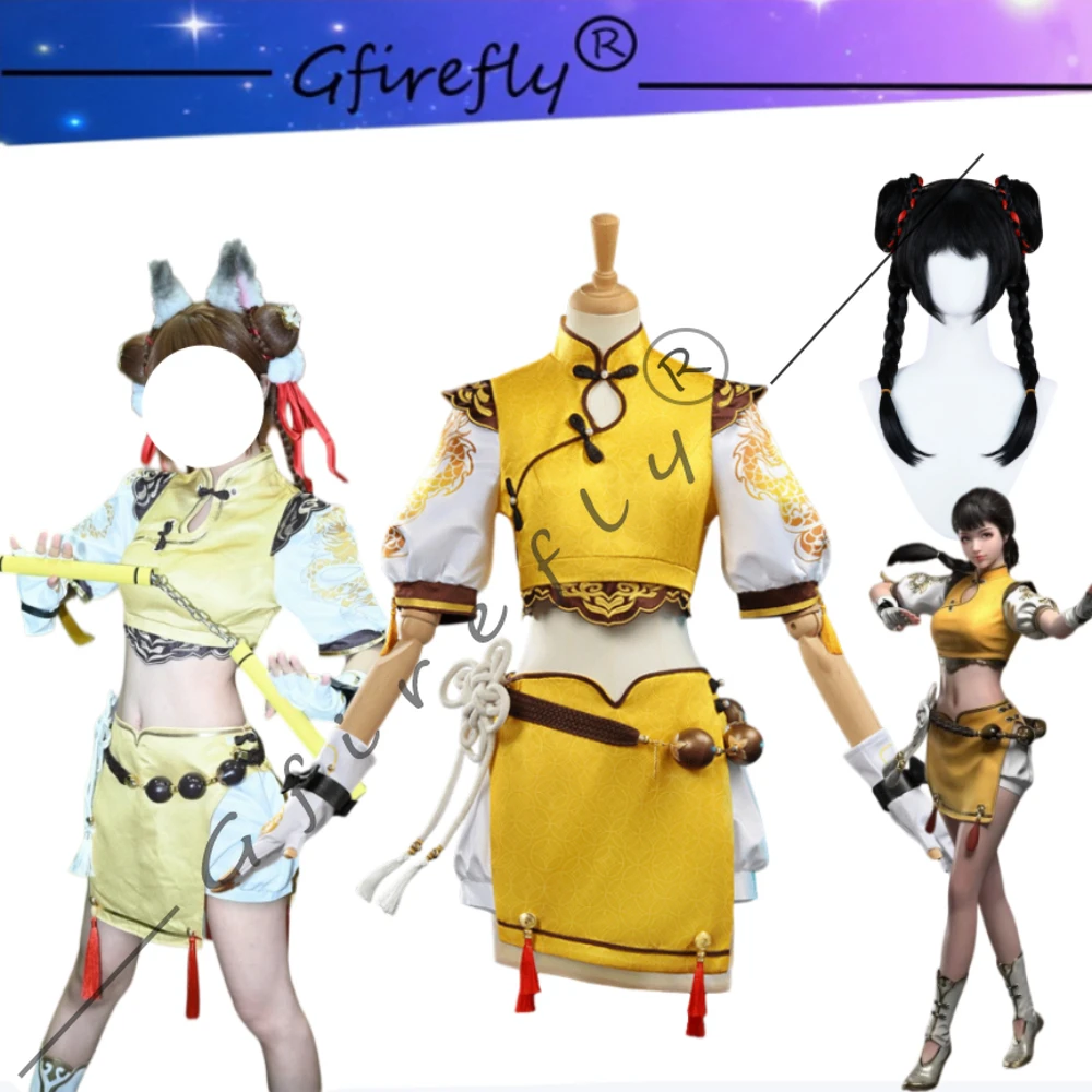 

Naraka Bladepoint Kurumi Dragon Tao Unbound Sexy Yellow Cheongsam Cosplay Costume Full Set Women Game Halloween Comic Con Outfit