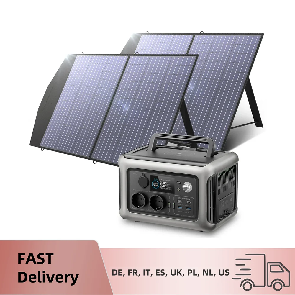 ALLPOWERS Solarpanel 100W 140W 200W Solar Energy Charger with LiFePo4 Battery 299Wh 600W Portable Power Station for Camping RV