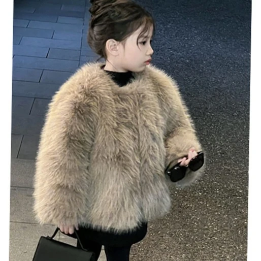 

Girls Coat 2025 Autumn and Winter New Children's Clothing Korean Girl Baby Imitation Fox Hair Plus Velvet Plus Thick Wool Coat