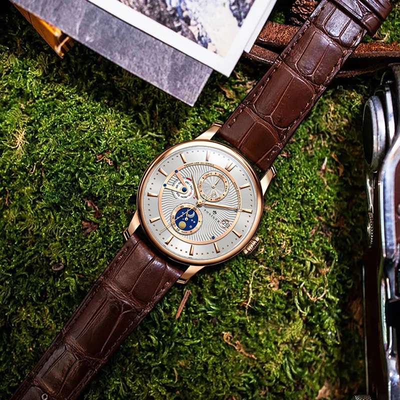 PONIGER Brand Design New Men's Watches Automatic Movement Tourbillon Watches Steel Waterproof Calendar Week Multifunction Watch