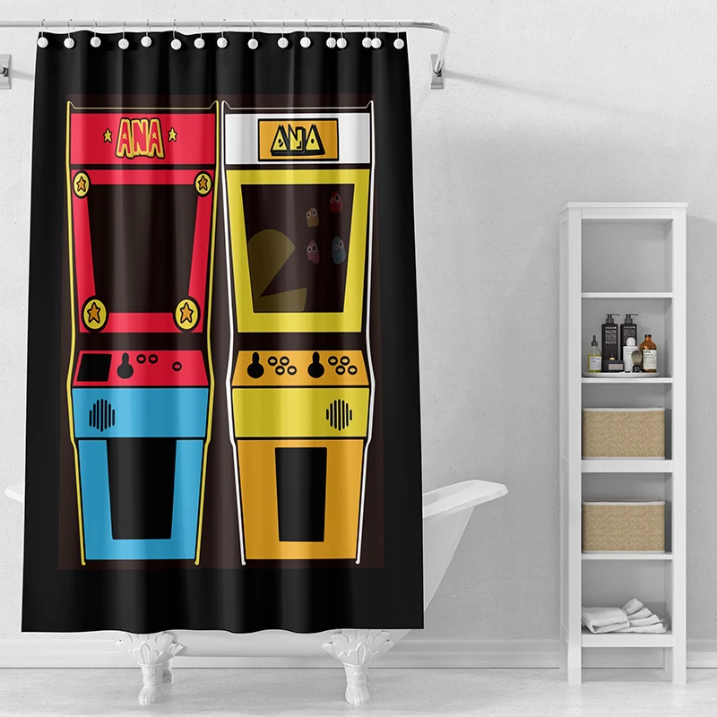 Gaslight Gatekeep Girlboss Arcade Shower Curtain Set with Grommets and Hooks