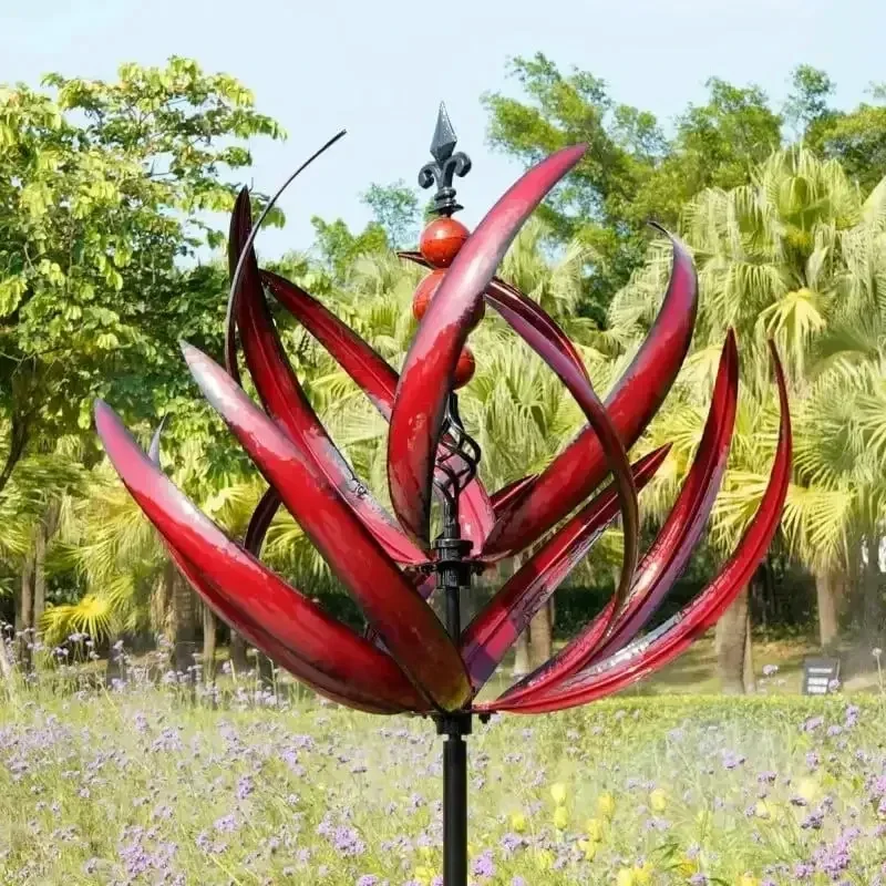 3D Wind Powered Kinetic Sculpture Lawn Wind Spinner Metal Wind-powered Solar Spinners Yard Garden Decor Pinwheel