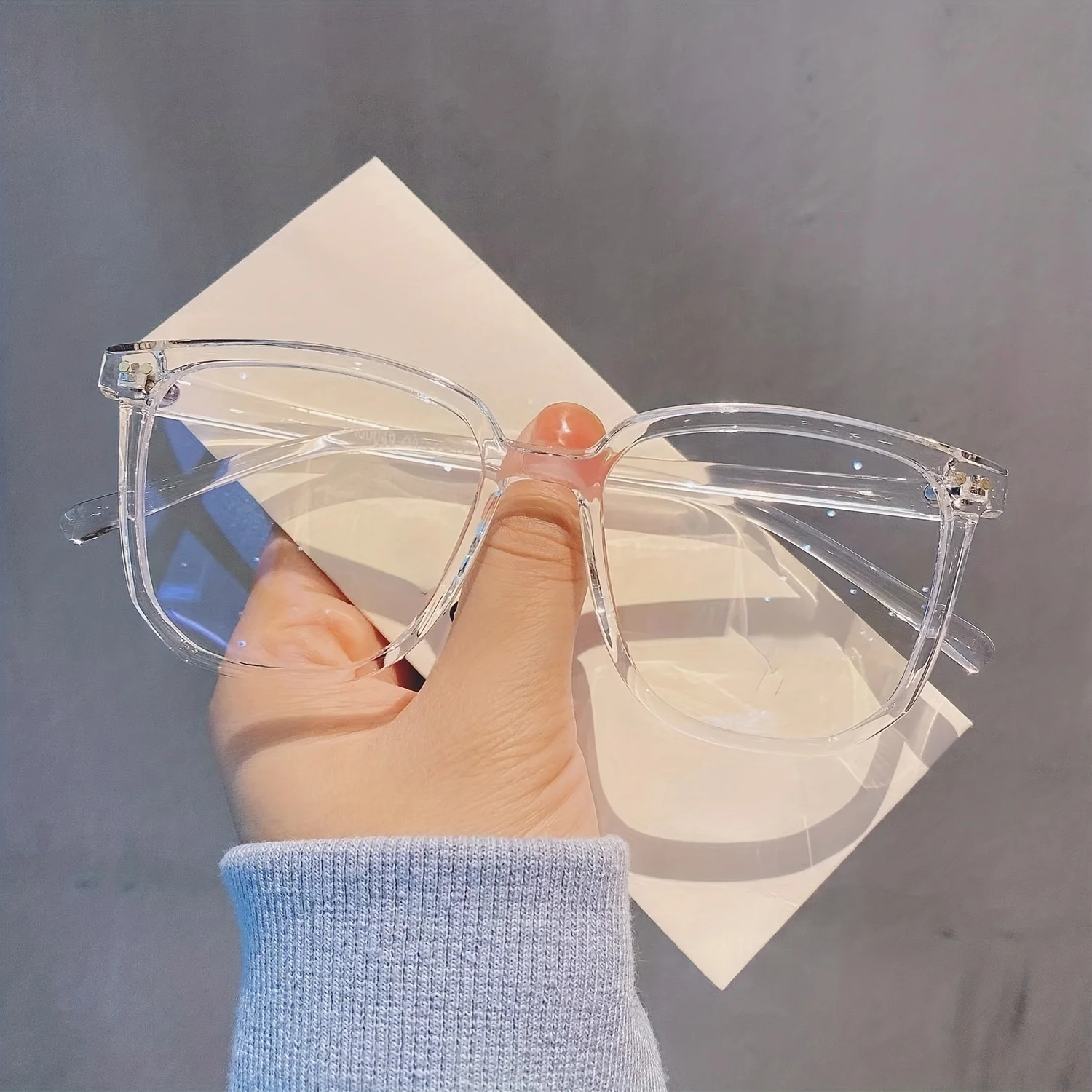 Hiking Camping Simple Square Anti Light Glasses for Women with Regular Eyeglass Frame Finished Retro Flat Light Frame