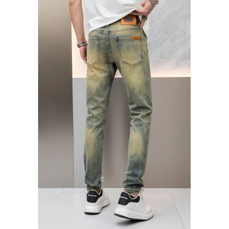 

2024Spring and Summer New Retro Blue Worn Jeans Men's Stretch Slim Fashion Simple and Light Luxury Street Trousers