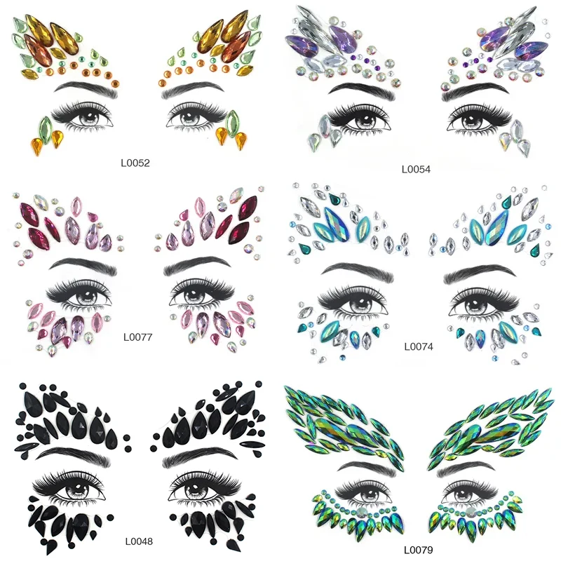 

DIY 3D Sexy Face Tattoo Stickers Festival Party Face Eyes Rhinestones Jewels Tatoo Sticker Temporary Tattoos Glitter Fake Tattoo