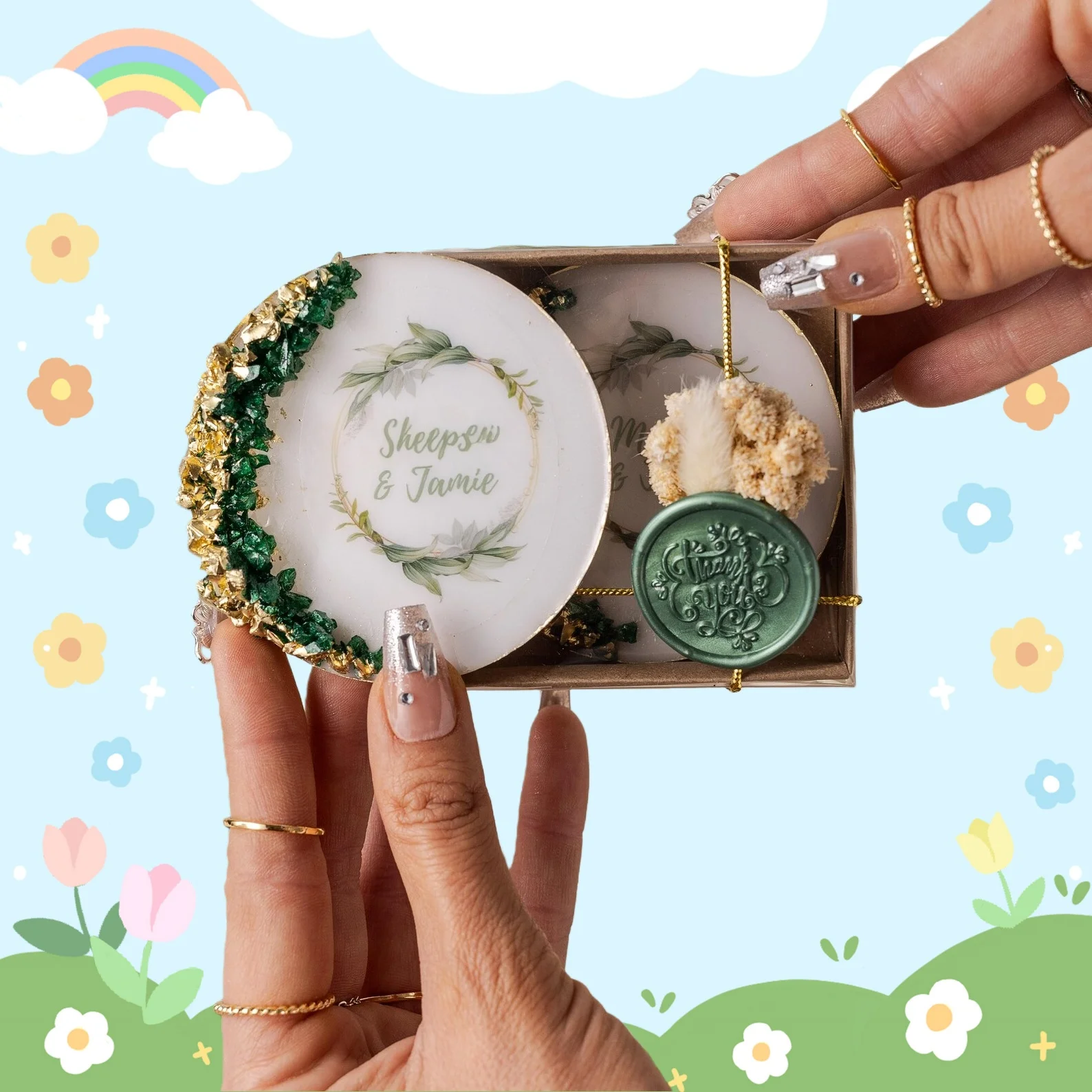 

Свадебный магнит на заказ: эпоксидная смола, кристаллы, сухоцветы