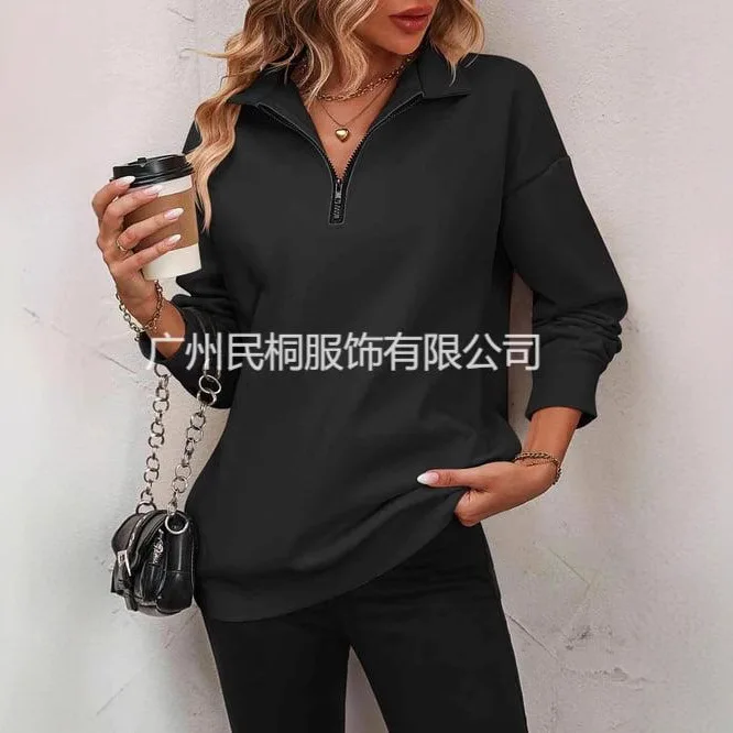 Damska bluza z długim rękawem i krótkim zamkiem błyskawicznym, modny sweter damski