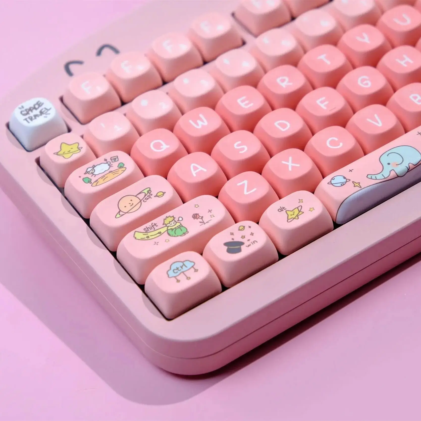 1 Set Pink Blue Little Prince Theme Keycaps MOA Profile Keycap PBT Dye Sublimation Mechanical Keyboard Accessories For MX Switch