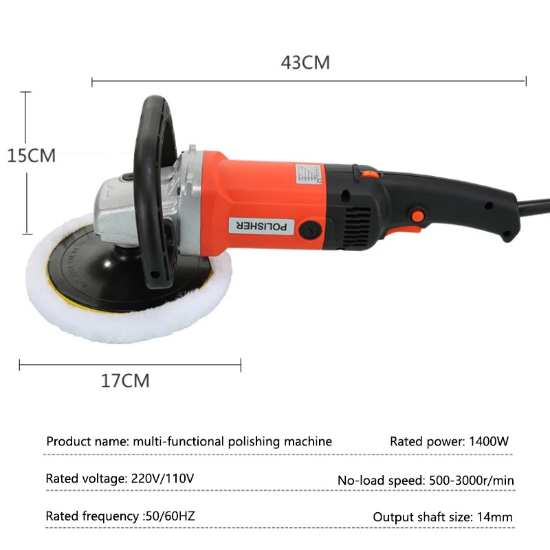 Máquina pulidora eléctrica para coche, herramienta de encerado automotriz para detalles de automóviles, 8 velocidades ajustables, 1400W