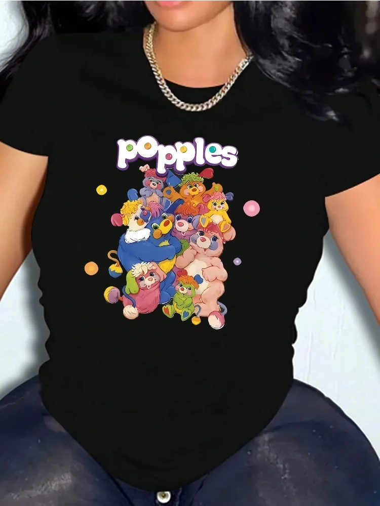 

Women's Fashion Casual T-Shirt Cute Cartoon Letter Print Round Neck Short Sleeve All Season Comfortable Top Women's Casual Top