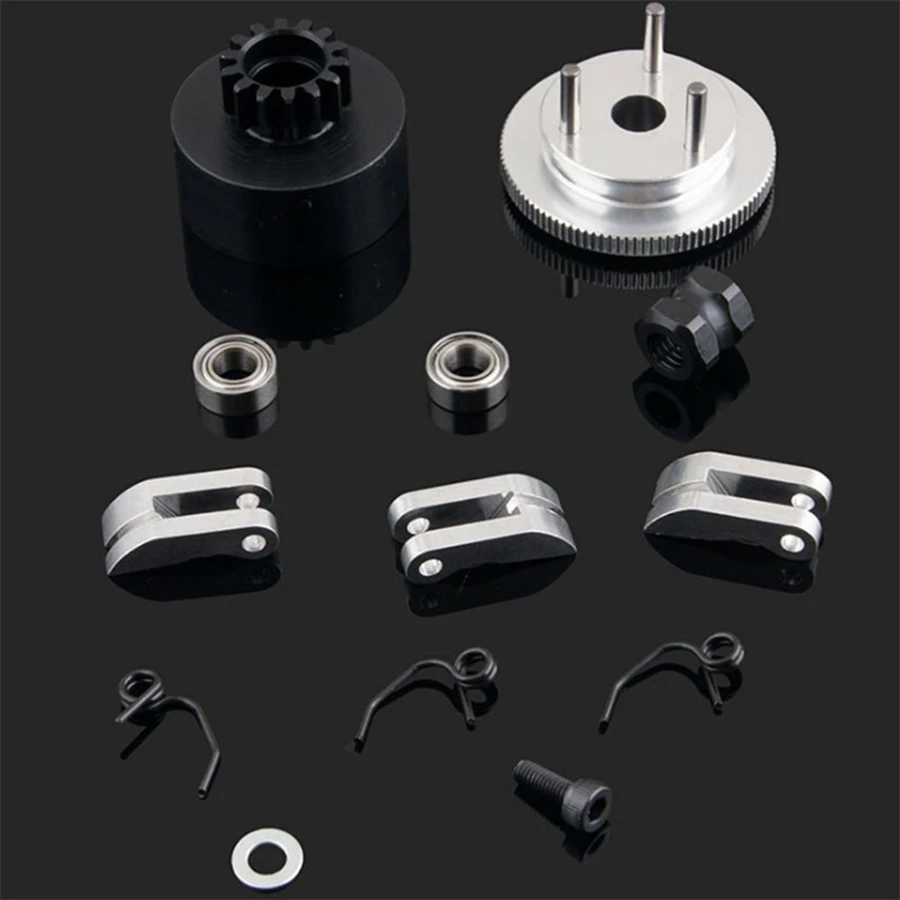 RC Clutch Bell 14T Gear Bearing Clutch Shoes Springs Cone&Engine Nut Flywheel Assembly for 1/8 RC Model Nitro Car HPI HSP Tra