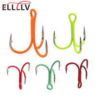 Ellllv 10PCS 14# - 3/0 Round Bent Inline Treble Hooks Fluorescent/Luminous Saltwater Freshwater Fishing Lure Bait Triple Hook