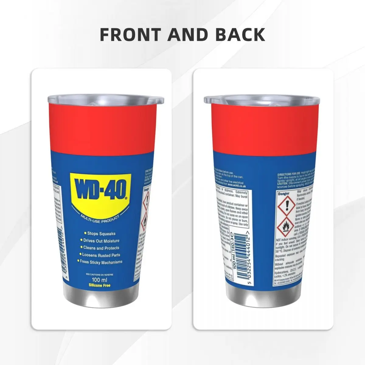 WD-40 Lubricants Tumbler Vacuum Insulated Degreasers Products Coffee Cups Stainless Steel Smoothie Tea Mugs Water Bottle, 20oz